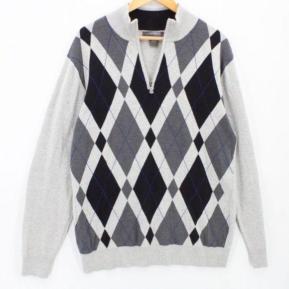 Method Sweater Mens Gray Diamond Graphic V Neck Pullover Long Sleeve Large L - Picture 1 of 10
